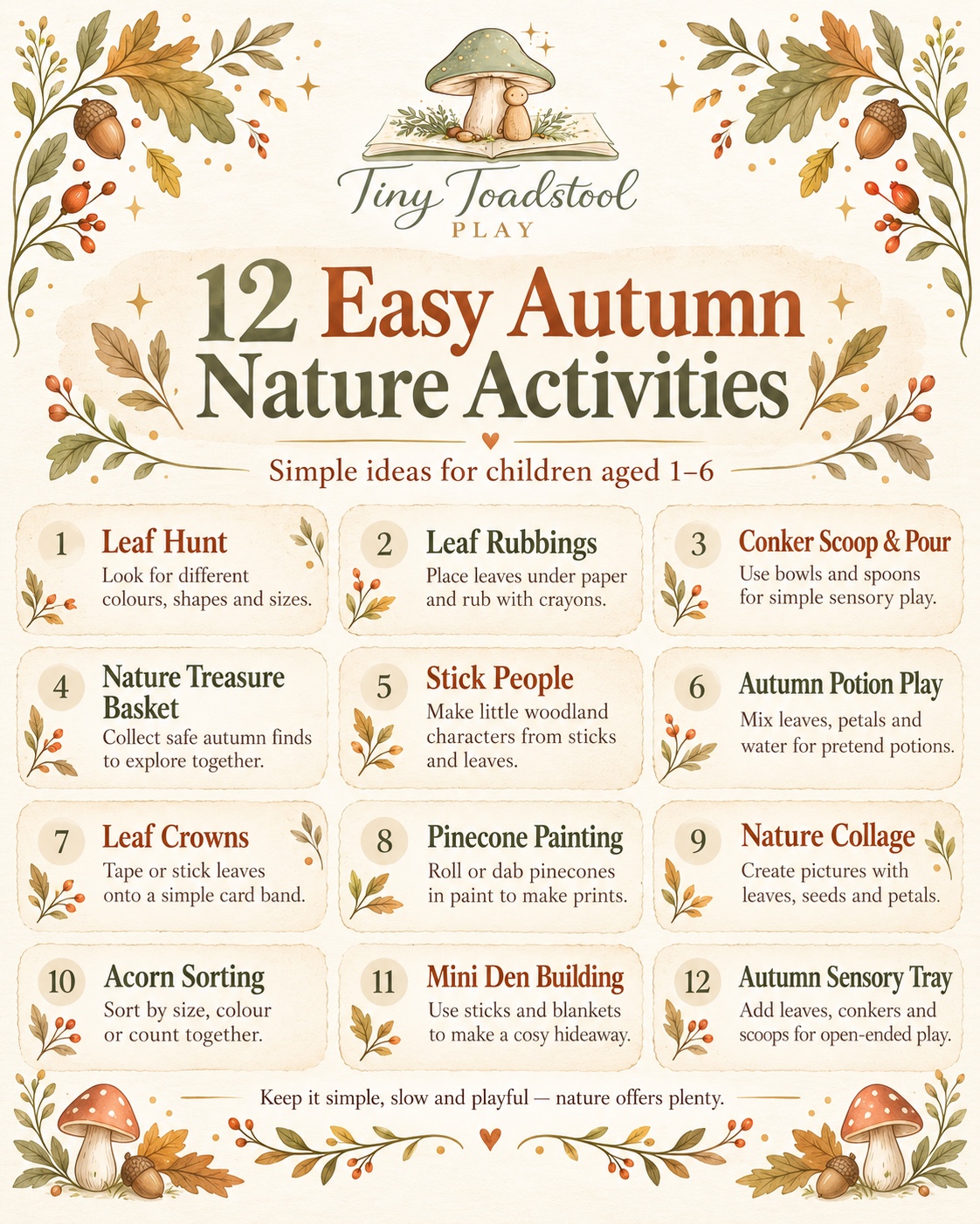 12 Easy Autumn Nature Activities — Tiny Toadstool Play illustrated activity sheet