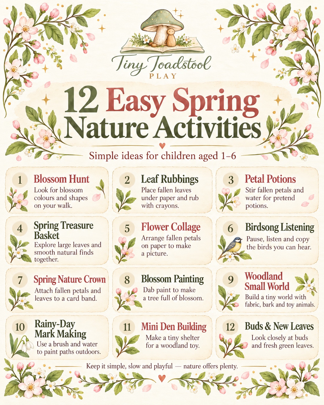 12 Easy Spring Nature Activities — Tiny Toadstool Play illustrated activity sheet