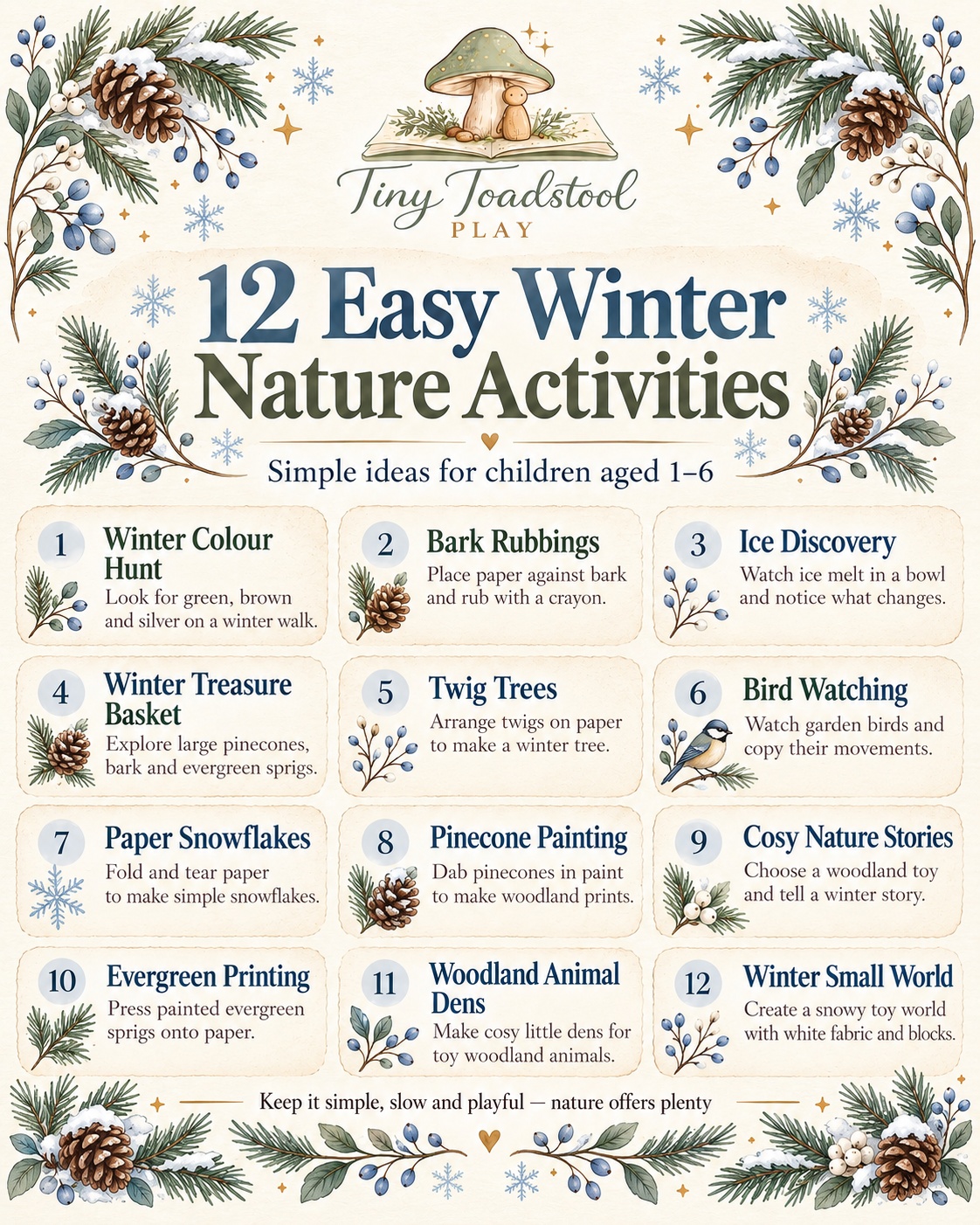 12 Easy Winter Nature Activities — Tiny Toadstool Play illustrated activity sheet
